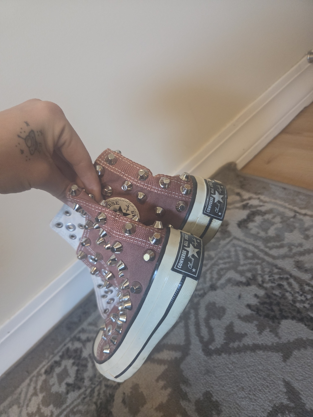 Converse High-Top Studded Canvas Sneakers in Mauve-Brown - Picture 2 of 4